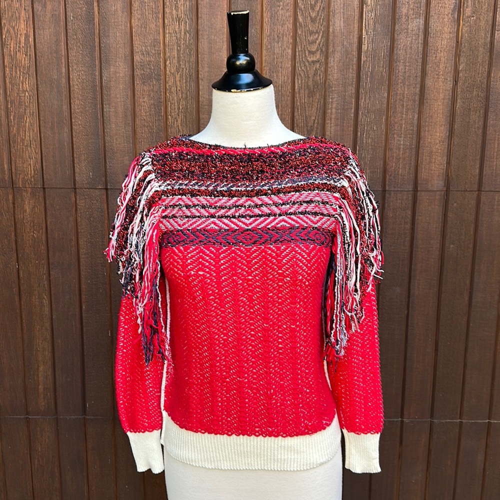 Amazing Marc Jacobs red fringe lurex holiday sweater, size S/P